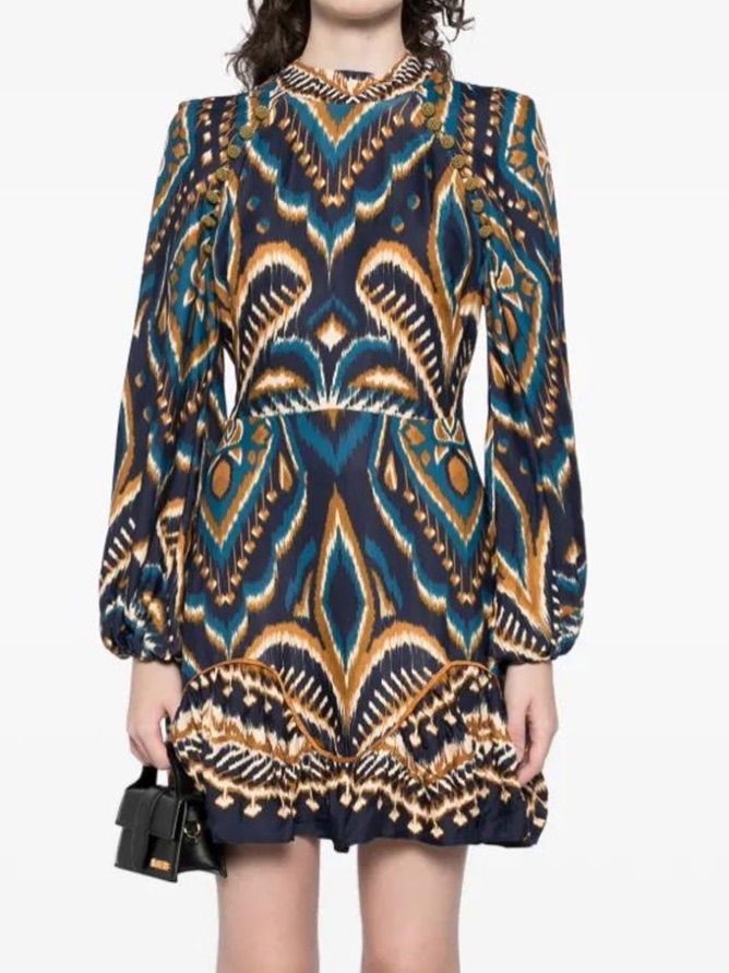 Farm Rio Pineapple Ikat Dress Anthropologie Long-Sleeve Raglan Button Size M